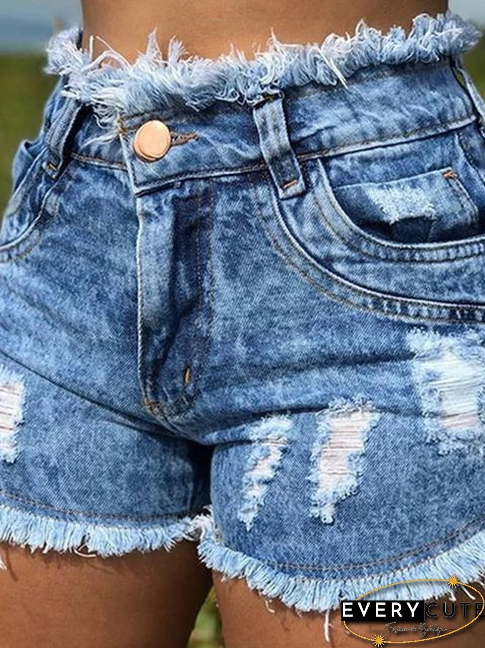 Raw Hem Ripped Denim Shorts