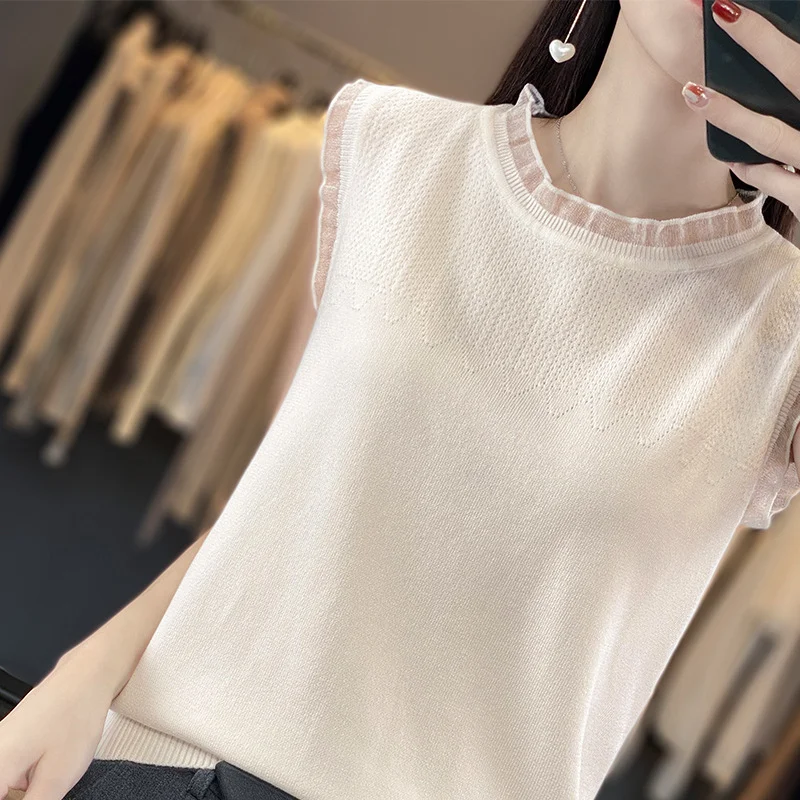 Toloer Toloer Photograph Vest Condole Belt Female Summer Loose Suit Inside Build Ice Silk Sleeveless Bottom White T Shirt Female Outside Wear Fashionable Everything-Outfit Ideas