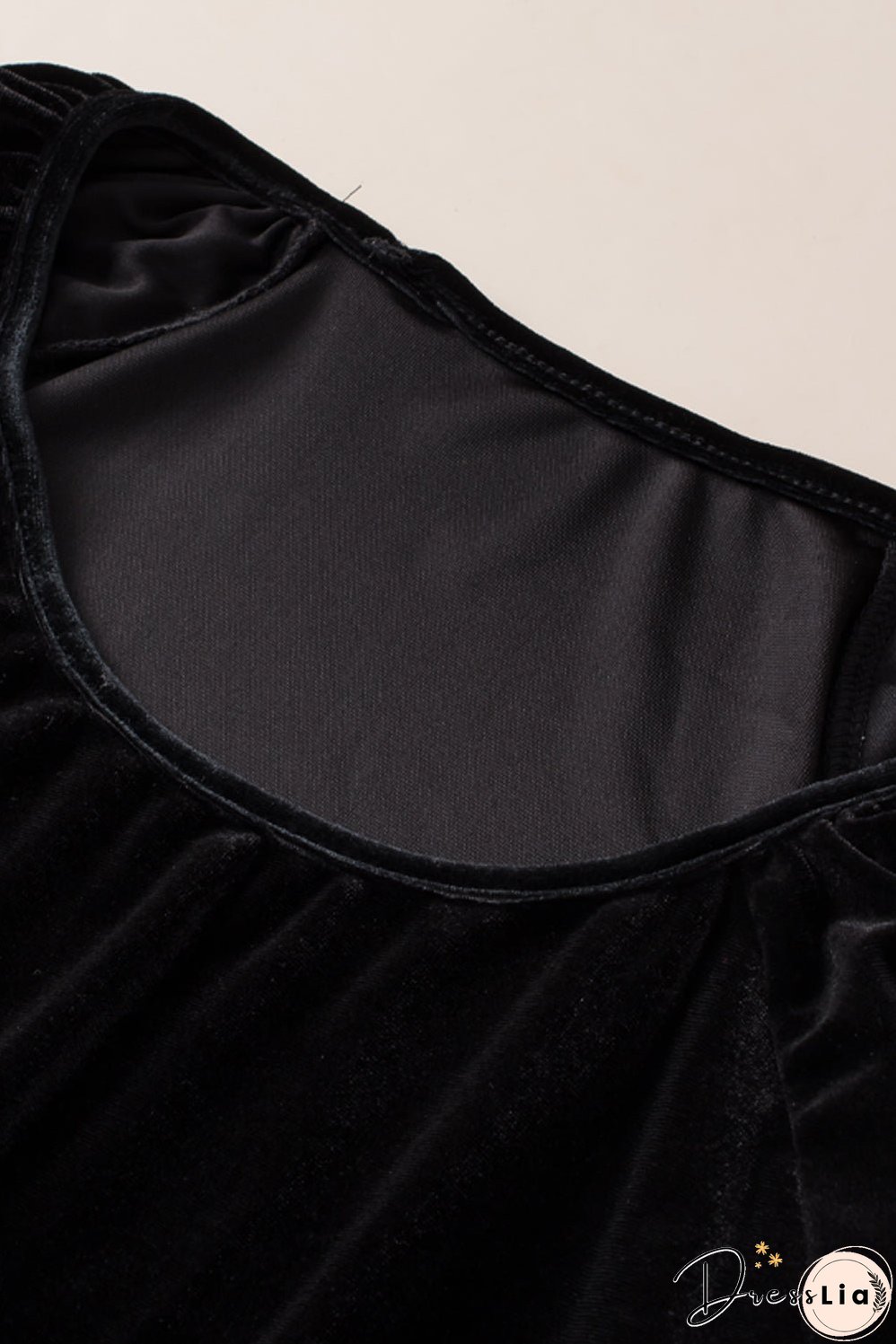 Black Pearl Embellished Puff Sleeve Velvet Plus Size Top