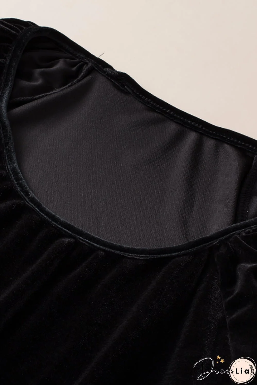 Black Pearl Embellished Puff Sleeve Velvet Plus Size Top