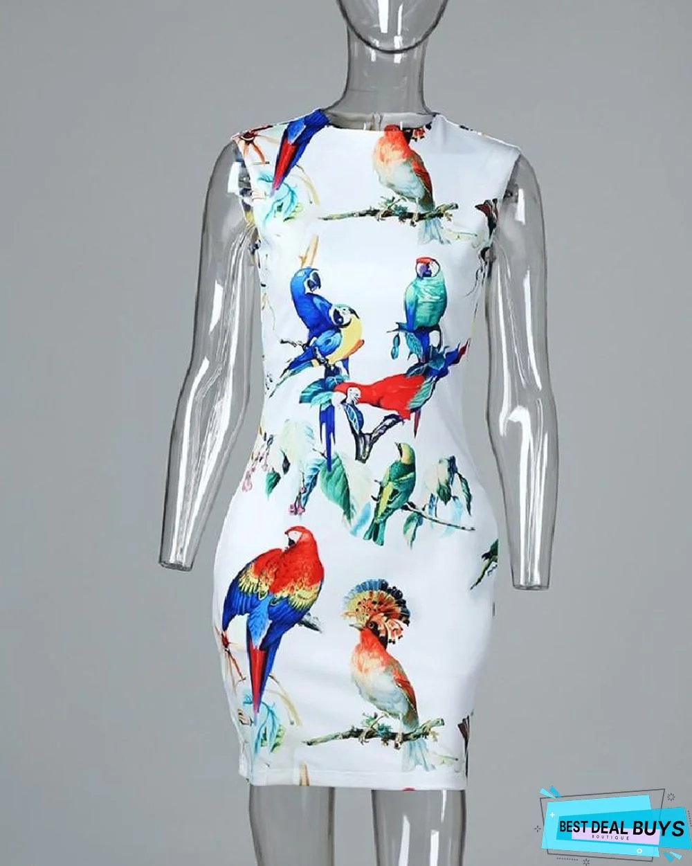 Sleeveless Bird Print Casual Dress