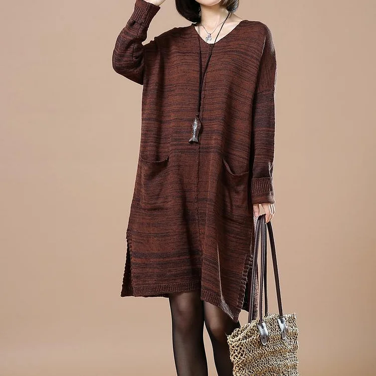 Brown sweaters with pockets long sweater