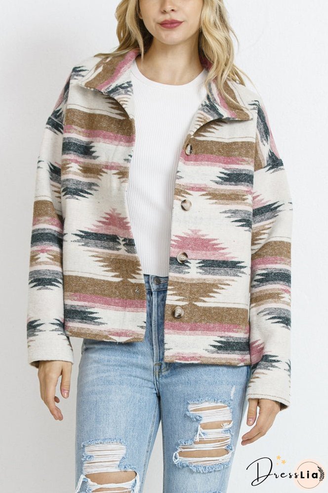 Lapel Button Up Aztec Jacket Winter Outfits Coat