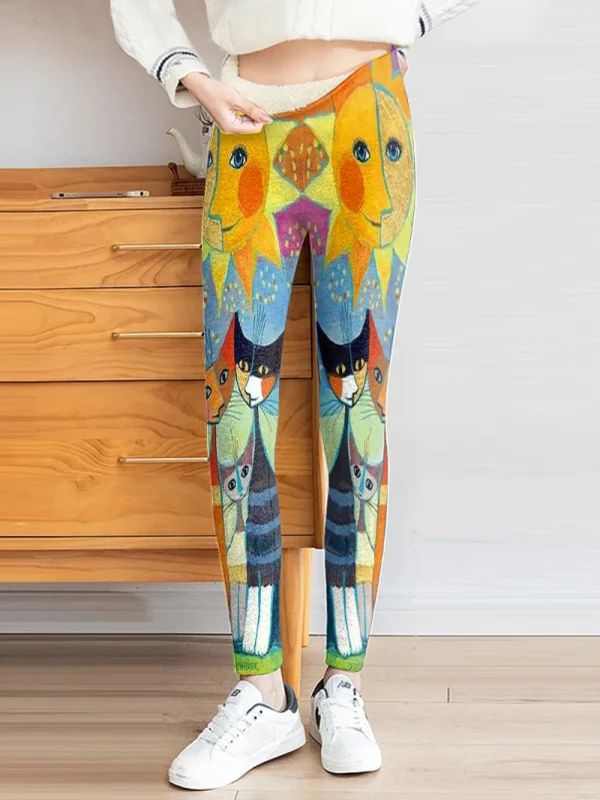 Fleece Vintage Print Thermal Integrated Leggings