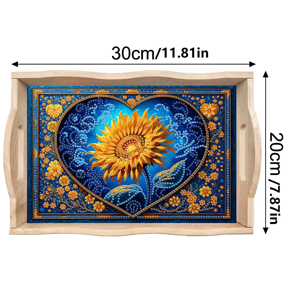 Wooden Night Sunflower 5D Diamond Painting Tray Art Craft with Handle for Desk