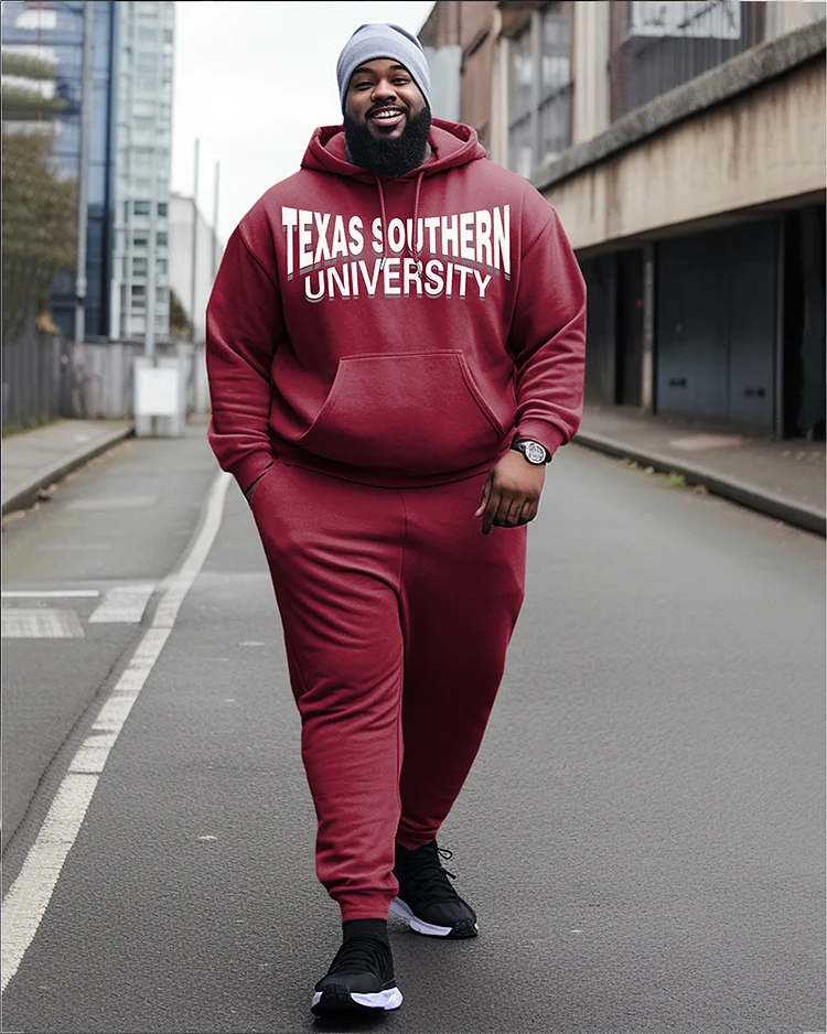 Men's Plus Size Texas Southern University Style Hoodie and Sweatpants Two Piece Set