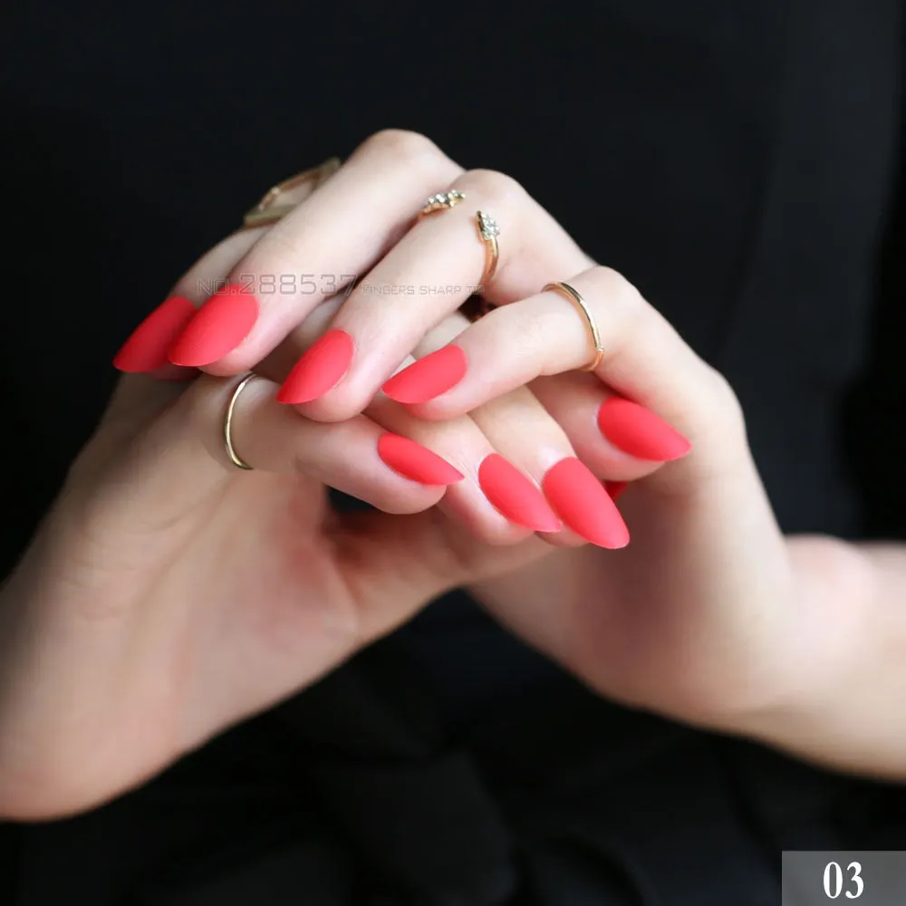 24pcs new matte false nails long round Soft Pink Nude color Red oval head Blue Frosted Fake nail Vampire Mint candy Purple Black-Nail Inspo