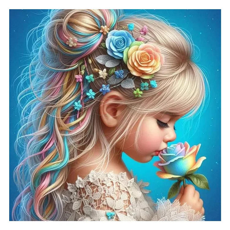 Rose Colored Hair Girl 30*30CM(Canvas) Full Round Drill Diamond Painting gbfke