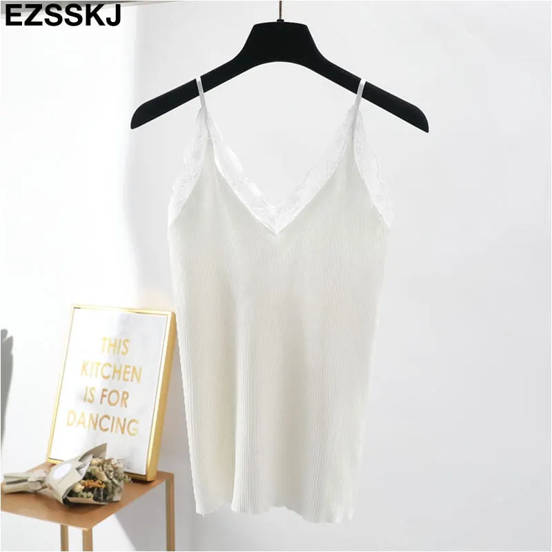 Sexy basic lace camisole Summer knit Tank top Women Adjustable strap camisole female camis  High Elasticity top casual