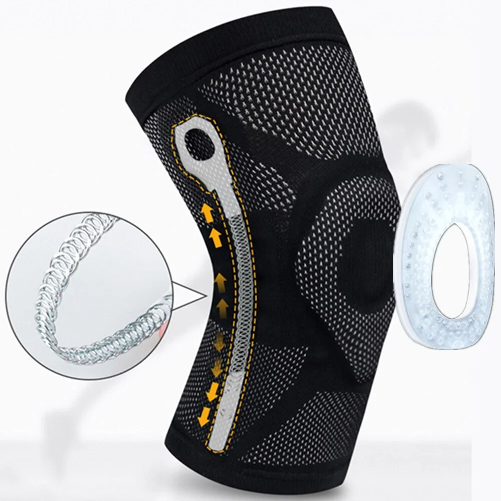 Uveng Knee Brace Silicone Spring Full Strap Patella Medial Support Strong Meniscus Compression Protection Sport Pads Running Basket