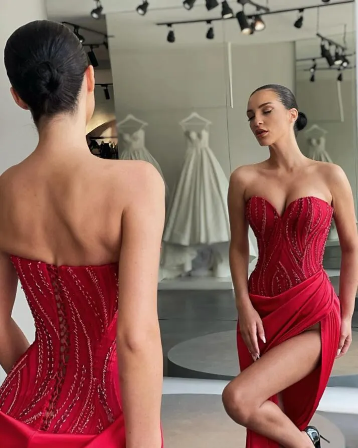 Bodycon Red Backless Sequins Mermaid Prom Dress