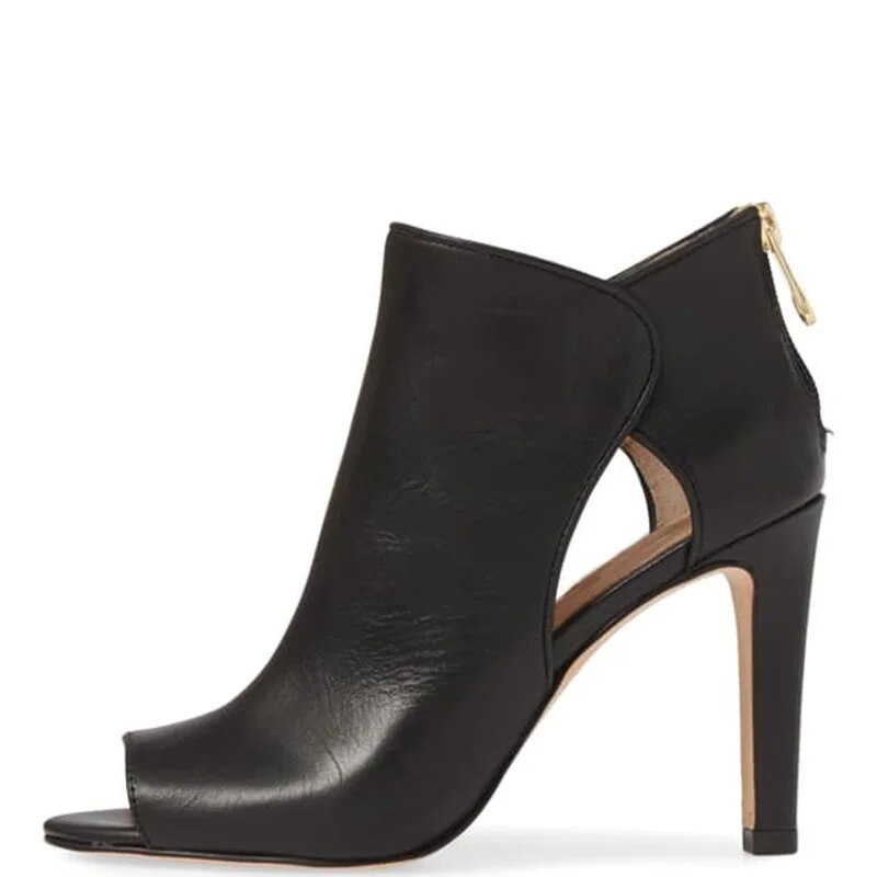TAAFO Large Size 32 38 Black Red Peep Toe Stilettos Ankle Boots Woman Zipper High Thin Heels Ladies Booties Shoes 