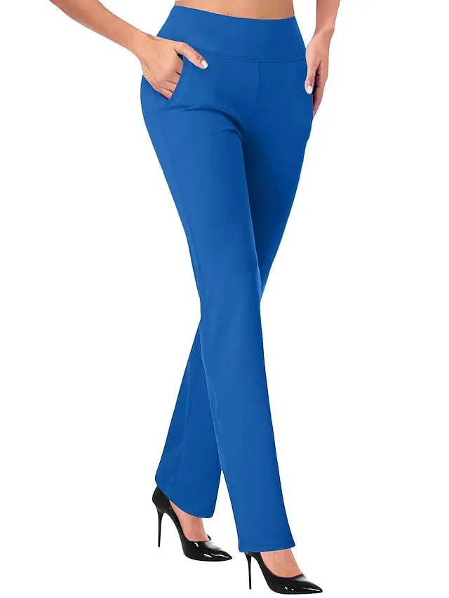 Womens Dress Work Casual Pants Trousers Straight Full Length Pocket Stretchy Daily Black