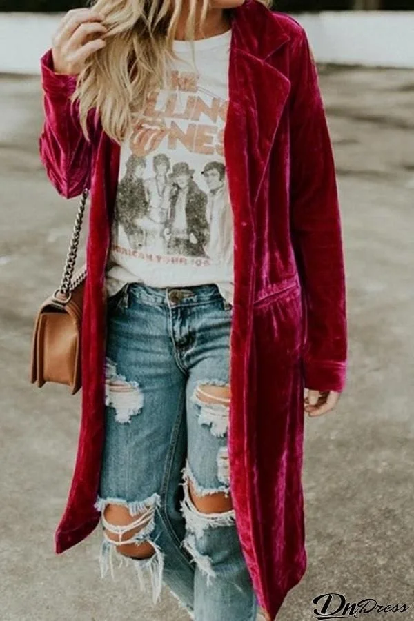 Velvet Pocket Long Coat