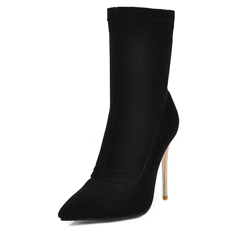 Breakj Breakj / 48 Plus Size Boots Women's Shoes Autumn And Winter Women's Boots High Heel Ankle Boots Pointed Thin Heel Elastic Thin Boots