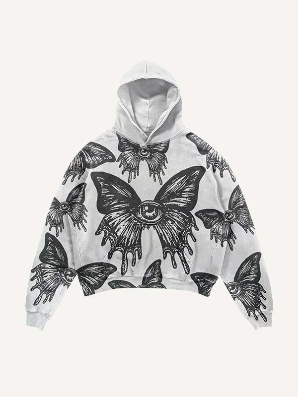 Eye Butterfly Print Slant Pockets Hoodie