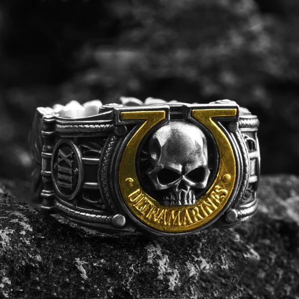 Sterling Silver Warhammer 40K Peripheral U Regiment Outrama Badge of Honour Ring