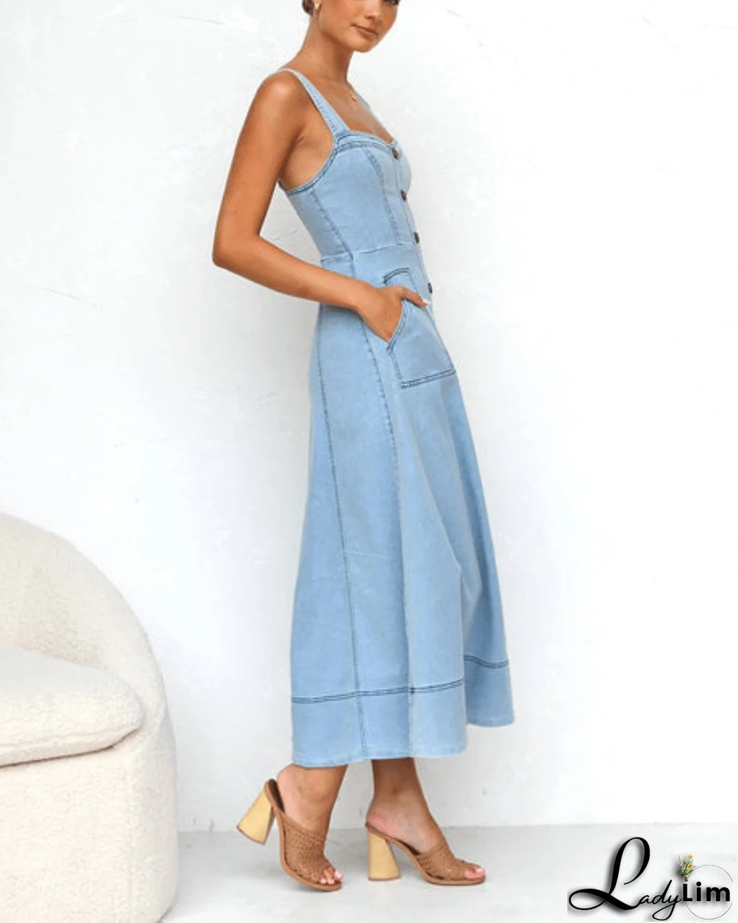 Blue Denim Maxi Dress