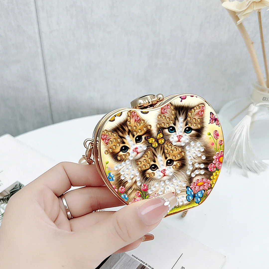 Cats B DIY Acrylic Love Diamond Art Painting Card Case Wallet with Chain Small Diamond Painting Crossbody Bag for Adults Women Girls Gift