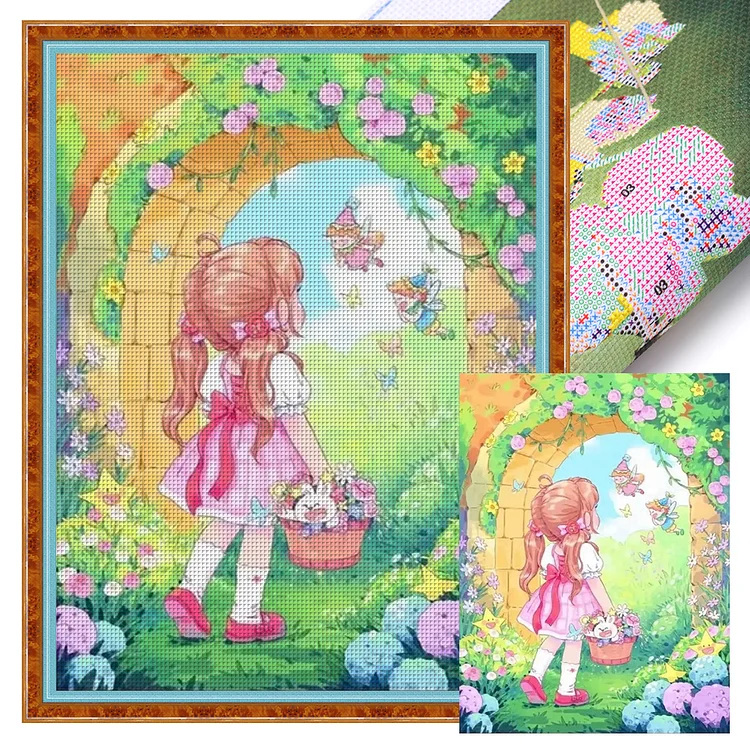 Little Girl In The Garden - Printed Cross Stitch 11CT 40*55CM