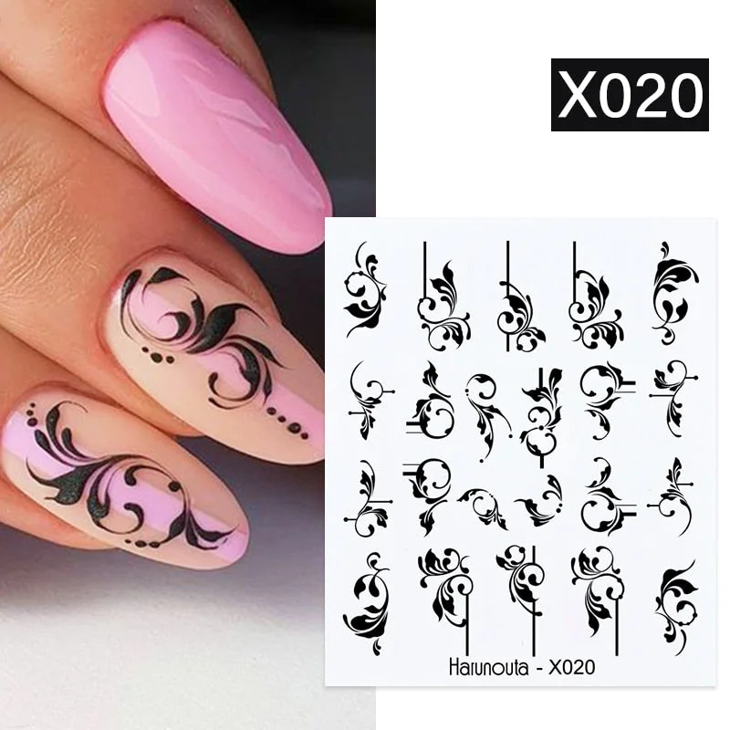 Harunouta Butterfly Flower Design Leaves Nail Water Decals Color Wave Geometric Line Charms Sliders Decoration Tips For Nail Art-Nail Inspo