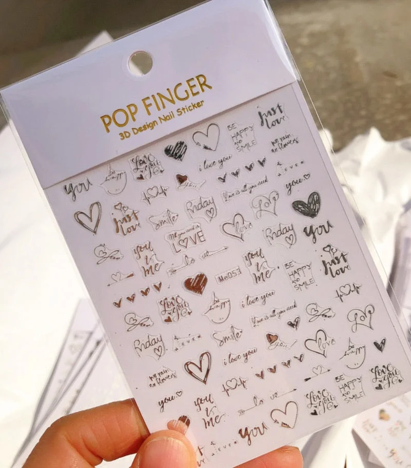 1PC 3D Nail Stickers Red Heart Love Self-Adhesive Slider Nail Art Decorations Valentine's Day Decals Manicure Accessories Tool-Nail Inspo