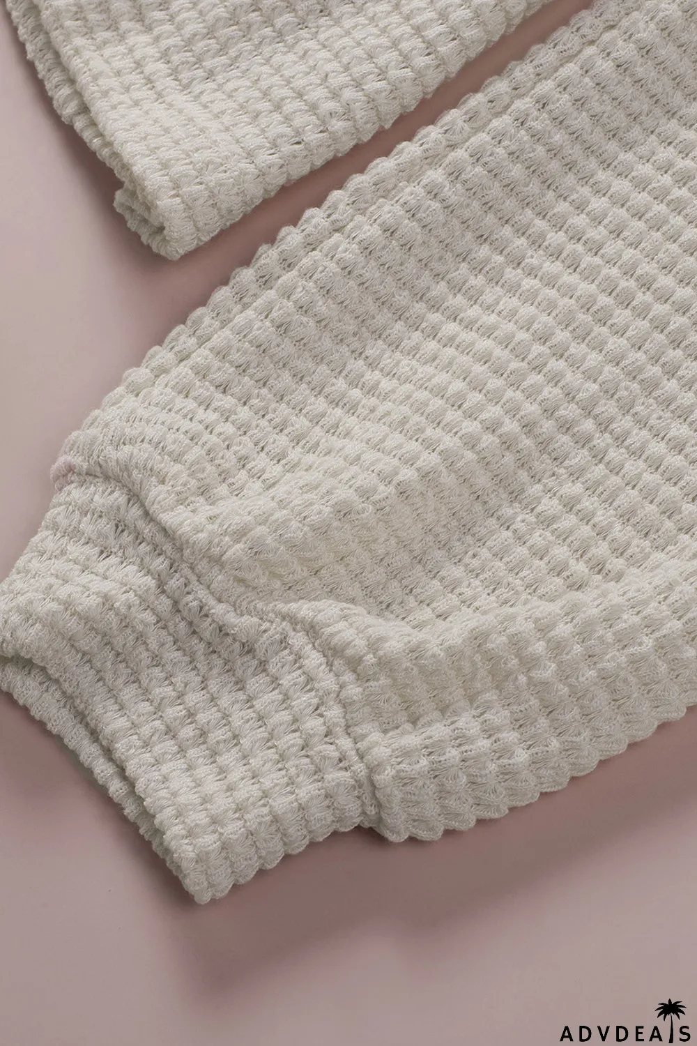 Apricot Waffle Knit Buttons Ruffled Hooded Top