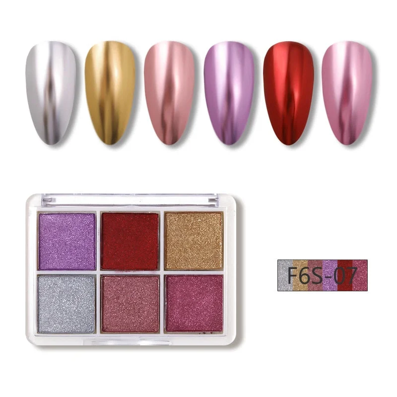 6Colors Laser Holo Aurora Solid Mirror Nail Glitter Powder Nails UV Gel Polish Holographics Pigment Nail Art Decorations-Nail Inspo