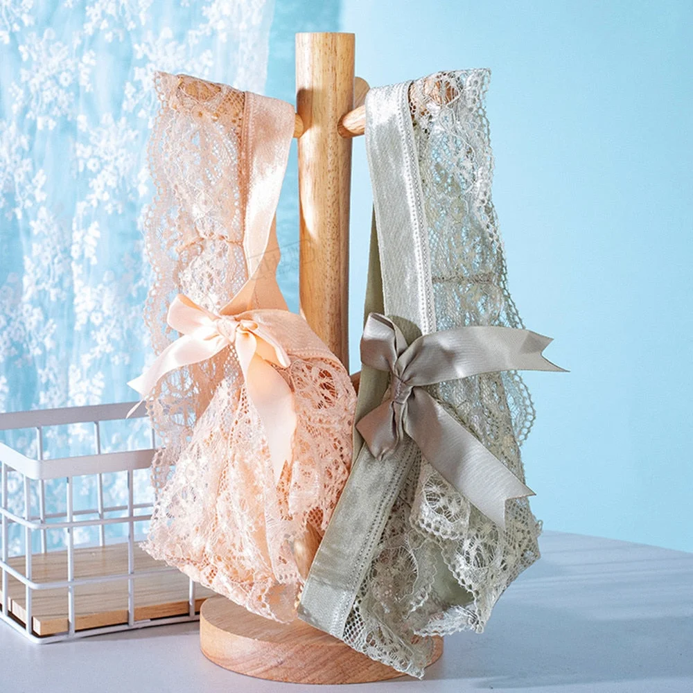 Black/White Sexy String Lace Underwear Women Back Bow Panties Women G String T-back Thong Transparent Lingerie Cute Panties