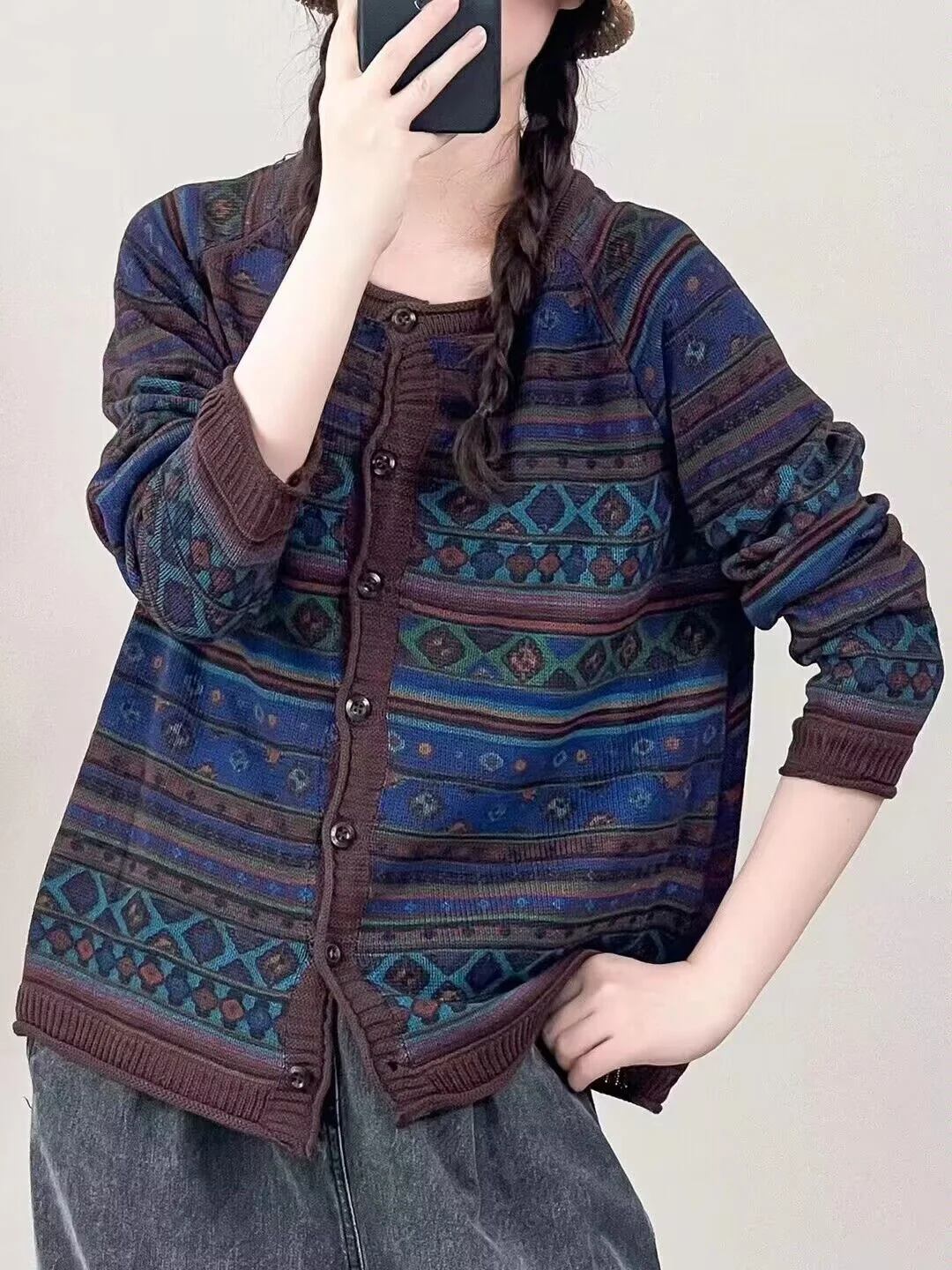 Chicfifth Sweater Women Winter Long Sleeve High Quality Autumn Vintage Top Knitted Cardigan