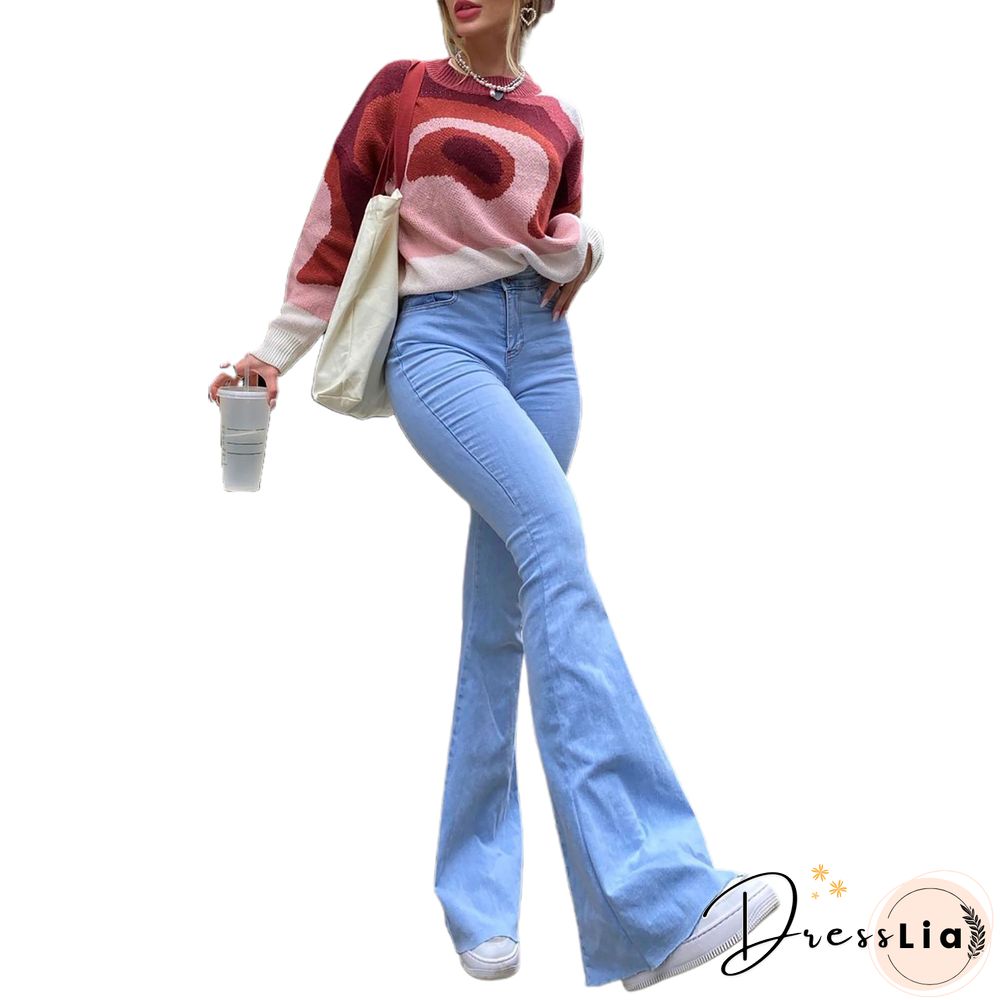 High Waist Zipper Stretch Flare Jeans Pants