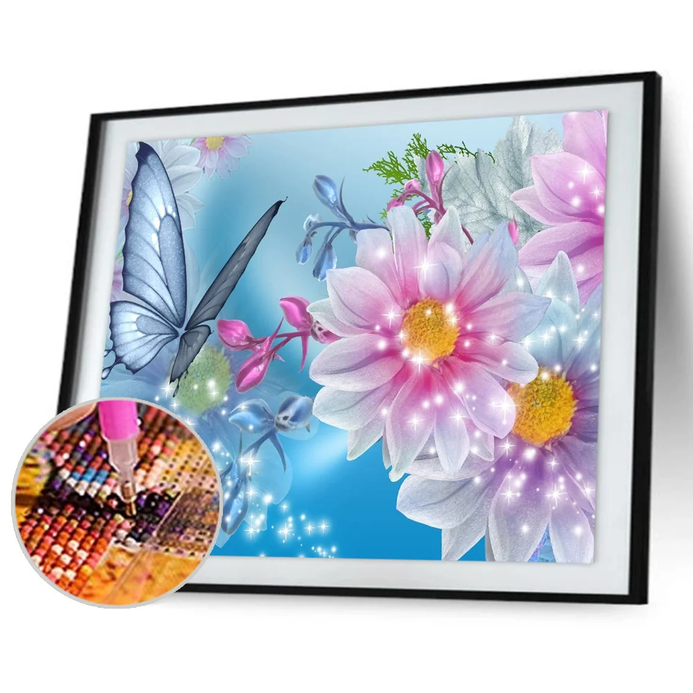 Diamond Painting - Full Round Drill - Butterfly Flower(40*30cm)