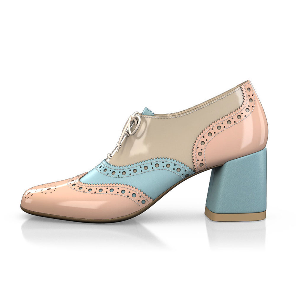Multicolor Square Toe Chunky Heel Brogue Detail Oxford Heels Nicepairs