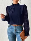 Women's Elegant High Collar Spliced Wave Pattern Chiffon Long Sleeve Top Shirt