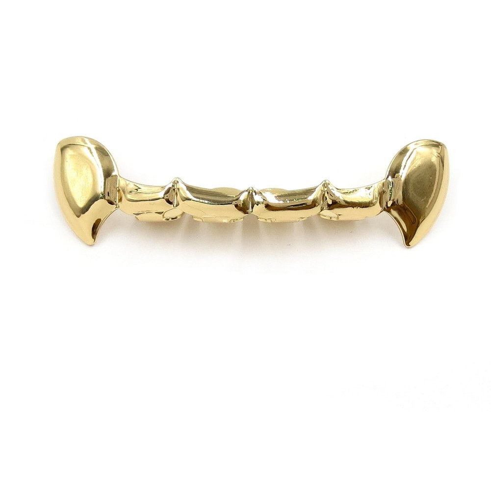 Gold Plated Hip Hop Half Fang Grillz Top&Bottom Teeth Set-VESSFUL