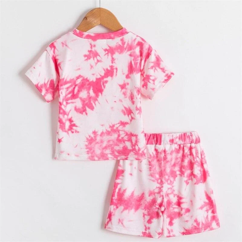 Infant Baby Girls Tie-dye Printed Clothes Sets For 1-5Y Summer Short Sleeve Print Boy T Shirts Tops+Shorts Pants Kids Boy Suits