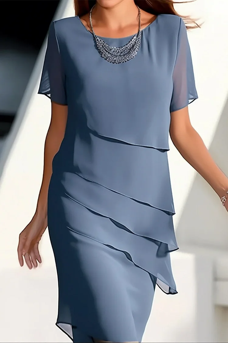 Sweet Elegant Solid Patch O Neck A Line Short Sleeve Dress(5 Colors)
