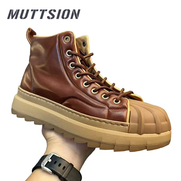 MUTTSION Handmade Retro English Style Horsehide Shell Toe Mid-top Boots MUTTSION.COM MUTTSION