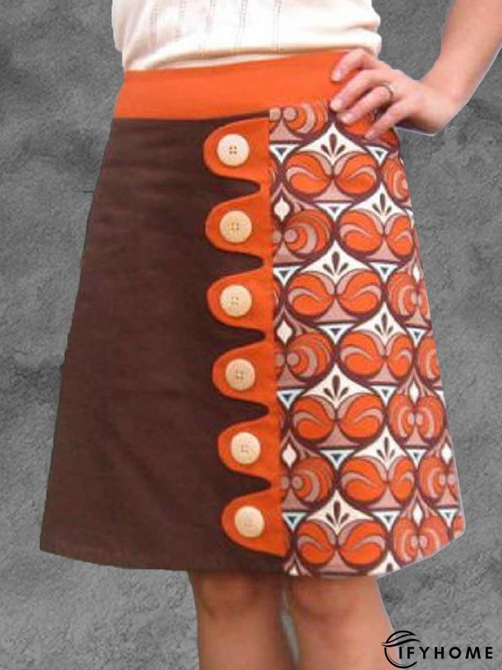 Orange Casual A-Line Floral-Print Skirt | IFYHOME