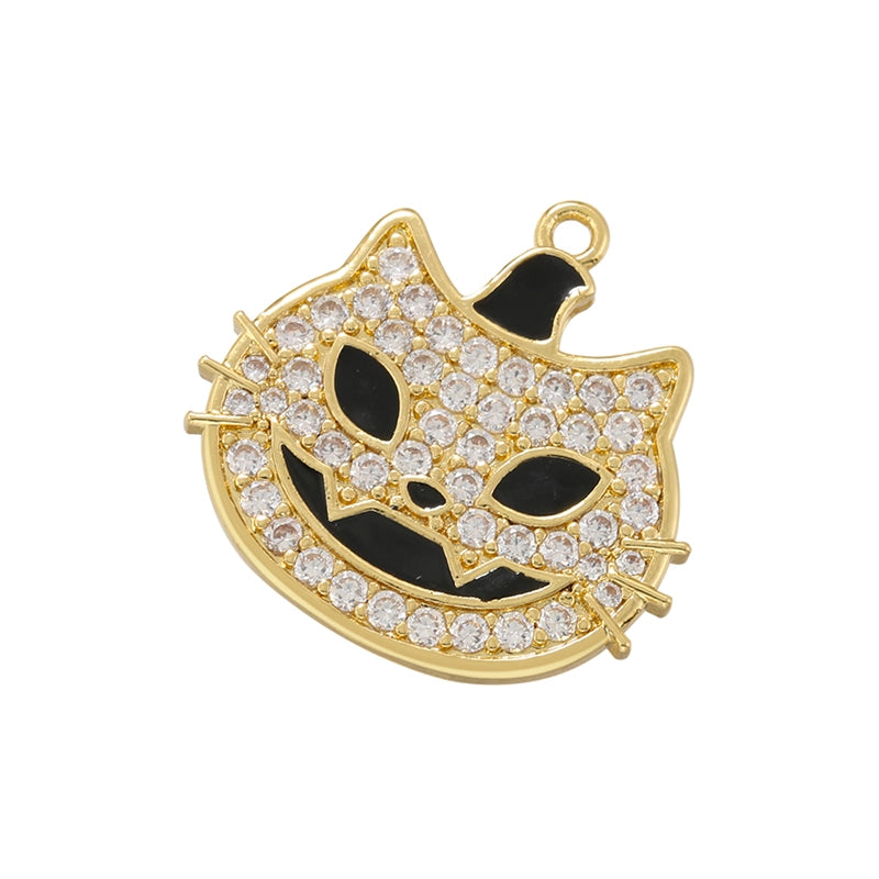 Funny Streetwear Cool Style Cat Copper Plating Inlay Copper Zircon 18k Gold Plated Halloween Charms