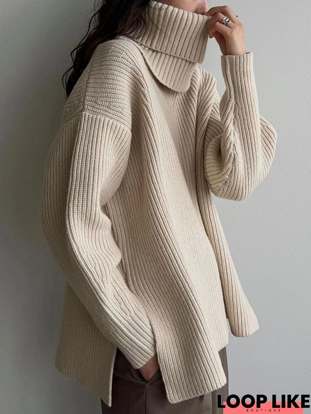 Daily Long sleeve Simple Turtleneck Plain Sweater