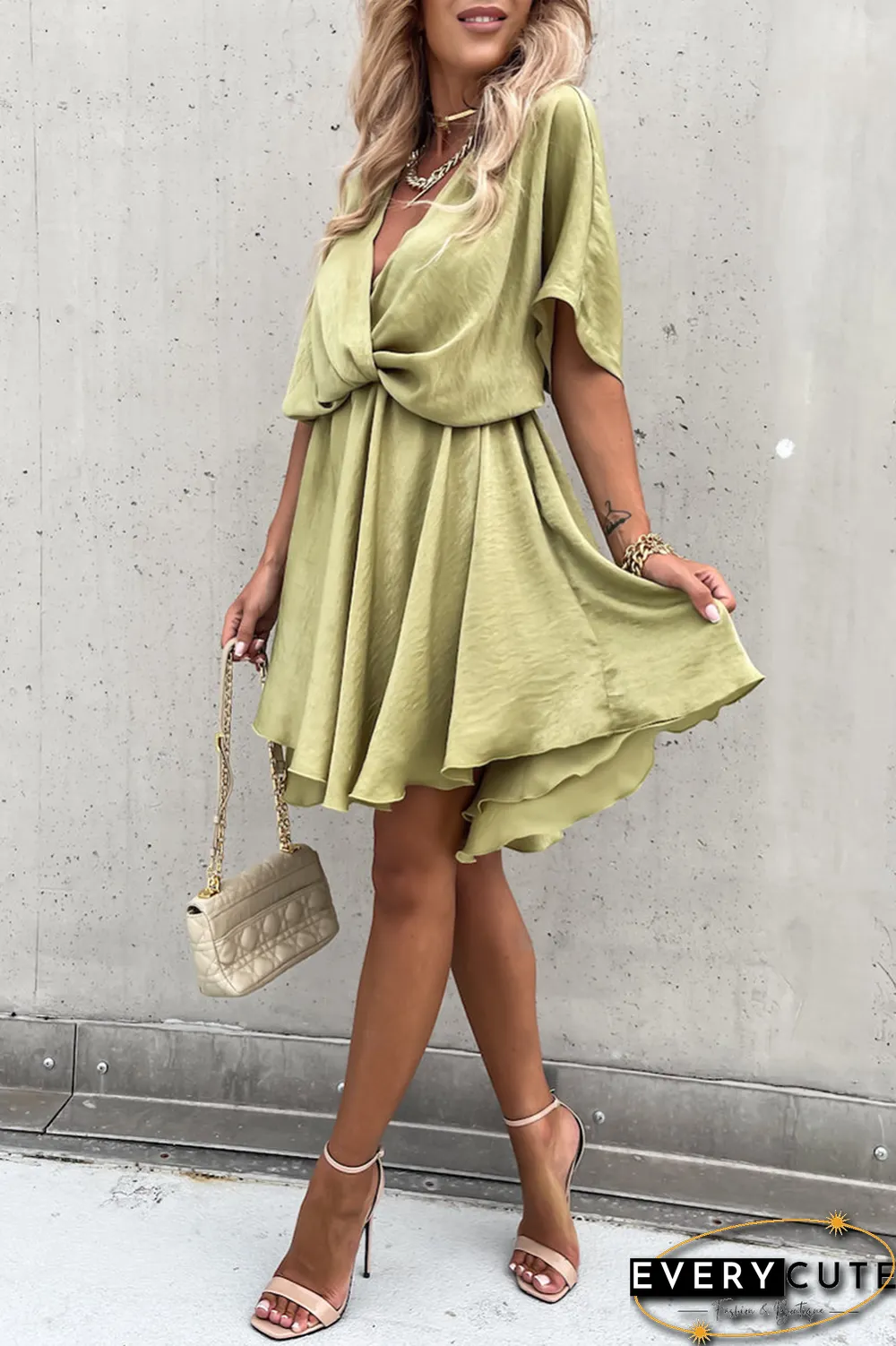 Flowly V Neck Bat Mini Dress