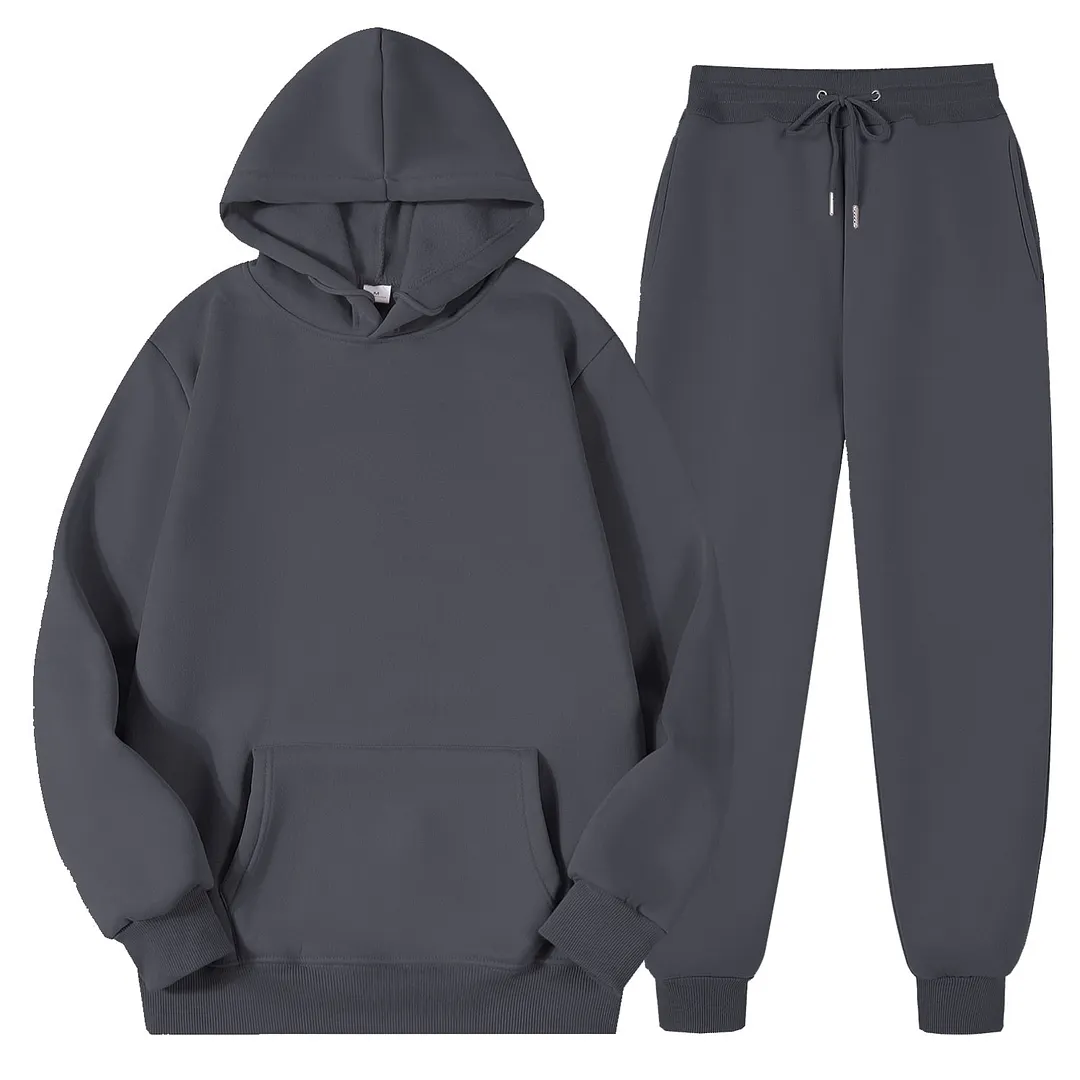 Men's Tracksuit Women Autumn Winter Fashion Fleece Pullovers Casual Sportswear Long Sleeve Solid Loose Hoodies Long Pants Suit