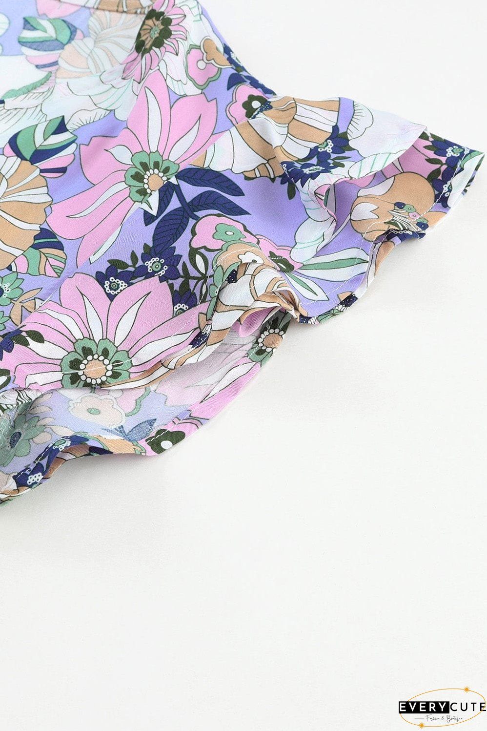 Purple Maxi Bohemian Floral Dress with Layered Ruffle Sleeves