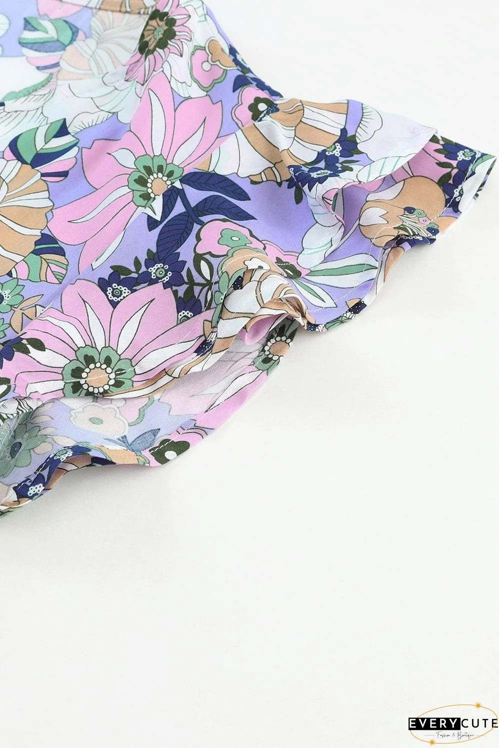 Purple Maxi Bohemian Floral Dress with Layered Ruffle Sleeves