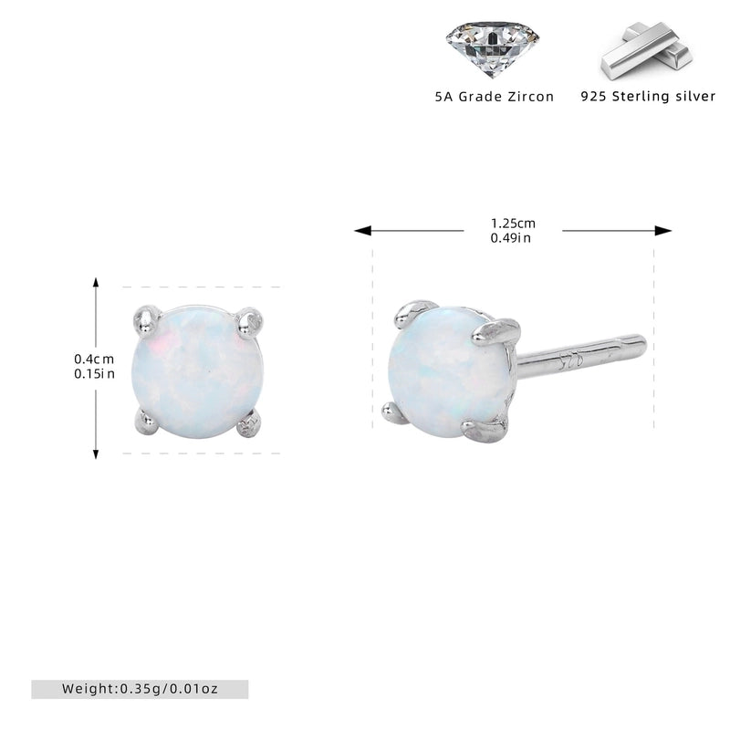 1 Pair 925 Sterling Silver Opal Geometric Ear Studs