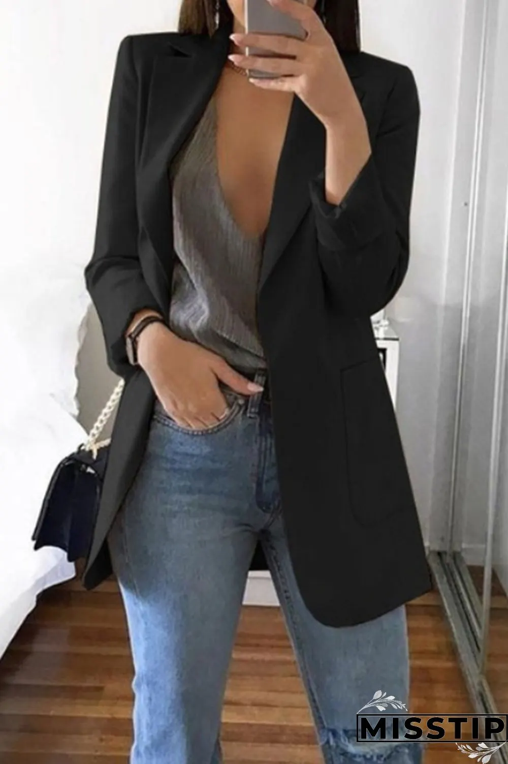 Grey Casual Long Sleeves Suit Jacket