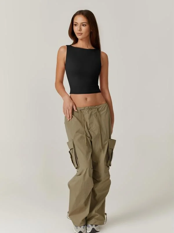 Women's Sexy Open Back Sleeveless Crop Tank 