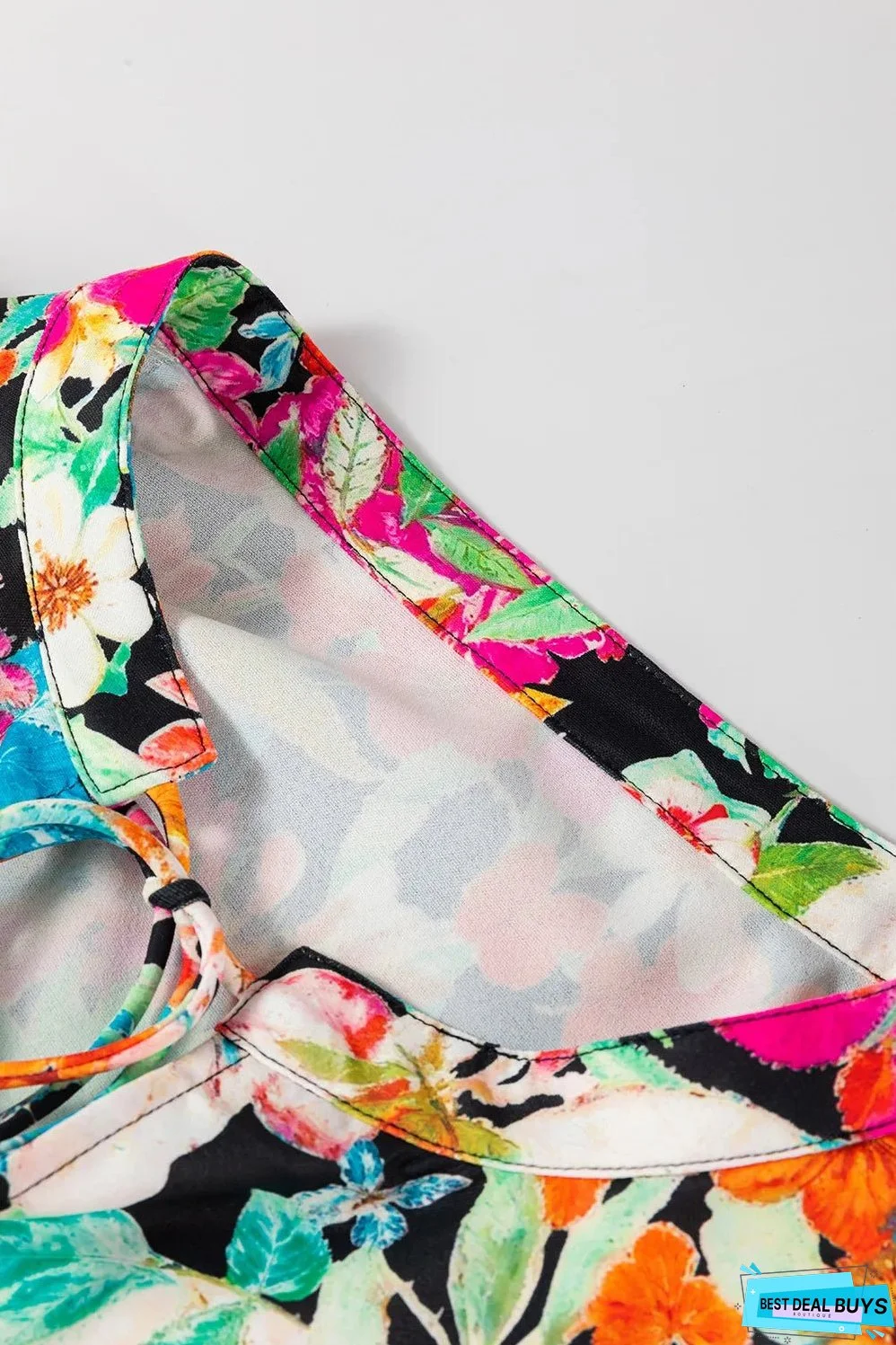 Printed Tie Neck Long Sleeve Blouse