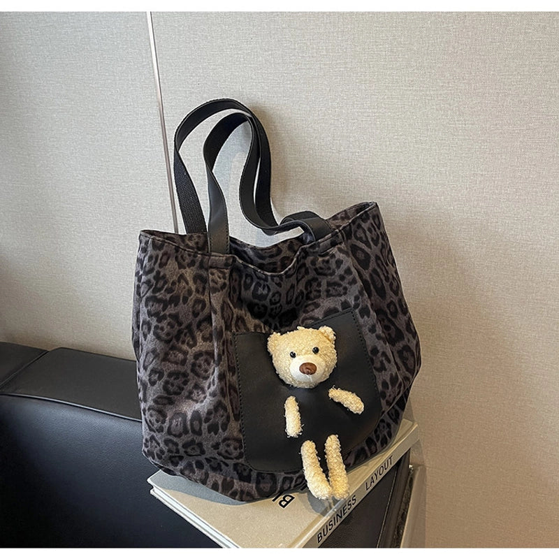 Women’s Large Canvas Leopard Elegant Basic Square Zipper Tote Bag